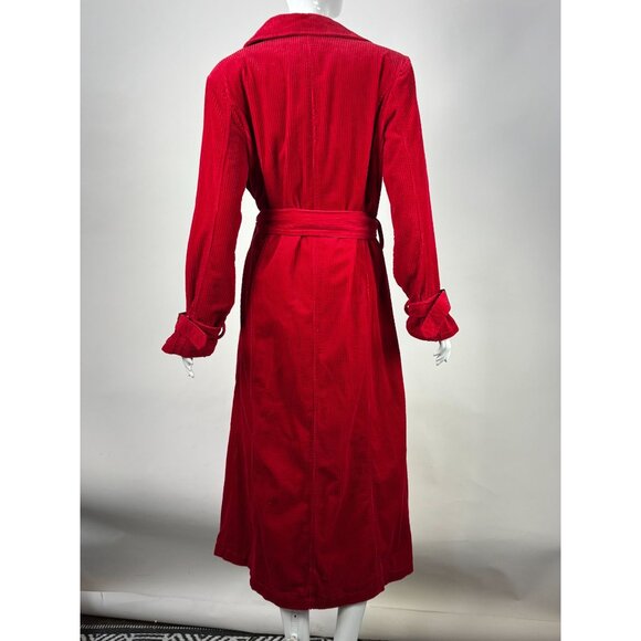 Vintage Newport News Red Corduroy Belted Trench Coat With Leopard Print Lining S - Picture 15 of 16